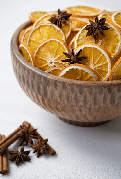 Hand-Carved Textured Wood Footed Bowl